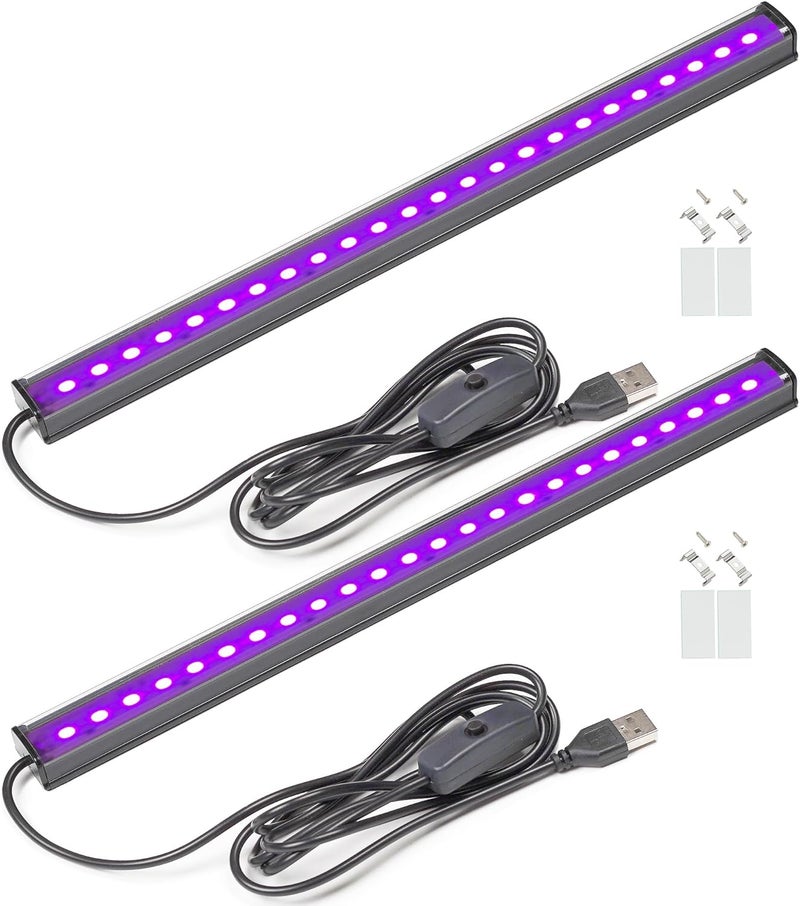 GREENIC USB Black Light Bar, 10W 1ft Upgraded UV LED Blacklight Strip Lights, Small Black Lights for Glow Party, Posters, Tapestry, Room, Bedroom Decor, Body Paint, Halloween Decorations, 2 Pack - Image 1